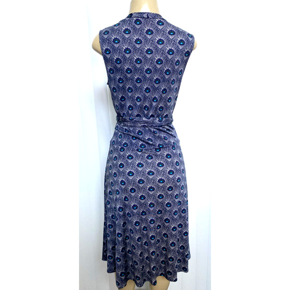 Tory Burch Dress Theona Peacock V Neck Sleeveless Blue Purple Silk Jersey Midi L - Picture 9 of 10